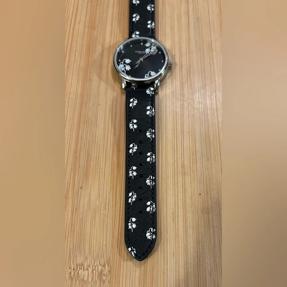 Coach Grand Floral Watch With 36mm Face & Black Leather Band